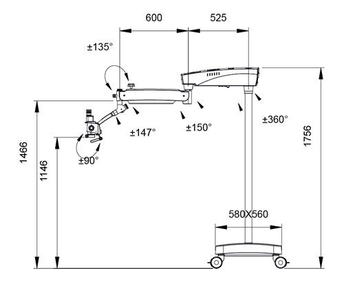 Prima ENT Microscope Specifications Drawing